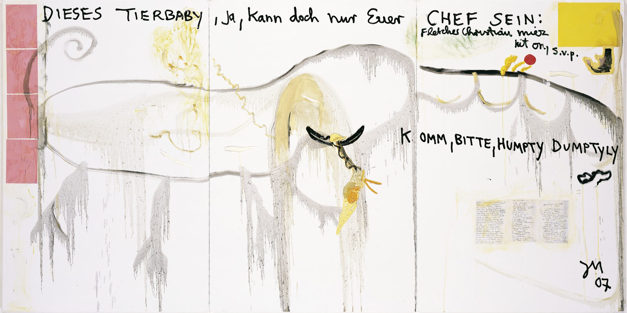 Jonathan Meese, DAS GEHEIMWASSER DES WILLIAM BLIGH, Öl auf Leinwand, Mixed Media,3-teilig, 210 x 420 x 2,4 cm, Oil on canvas, Mixed Media,3-Parts, 210 x 420 x 2.4 cm, Photo: Jochen Littkemann © Jonathan Meese/VG Bild-Kunst, Bonn 2018