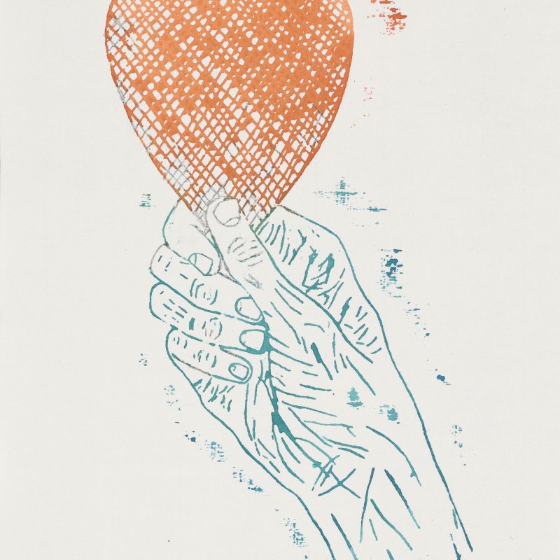 Kiki Smith, Heart in Hand, 2015, Monoprint; Aquarell und Bleistift auf Losin Prague-Papier, 296 x 205 mm, Staatliche Graphische Sammlung München, Schenkung der Künstlerin © Kiki Smith, courtesy Pace Gallery