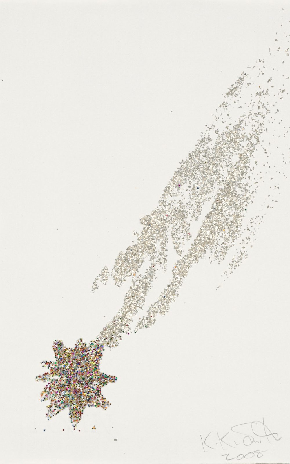 Kiki Smith, Shooting Star, 2008, Monoprint; Tinte und Glitter auf Losin Prague-Papier, 295 x 206 mm, Staatliche Graphische Sammlung München, Schenkung der Künstlerin © Kiki Smith, courtesy Pace Gallery