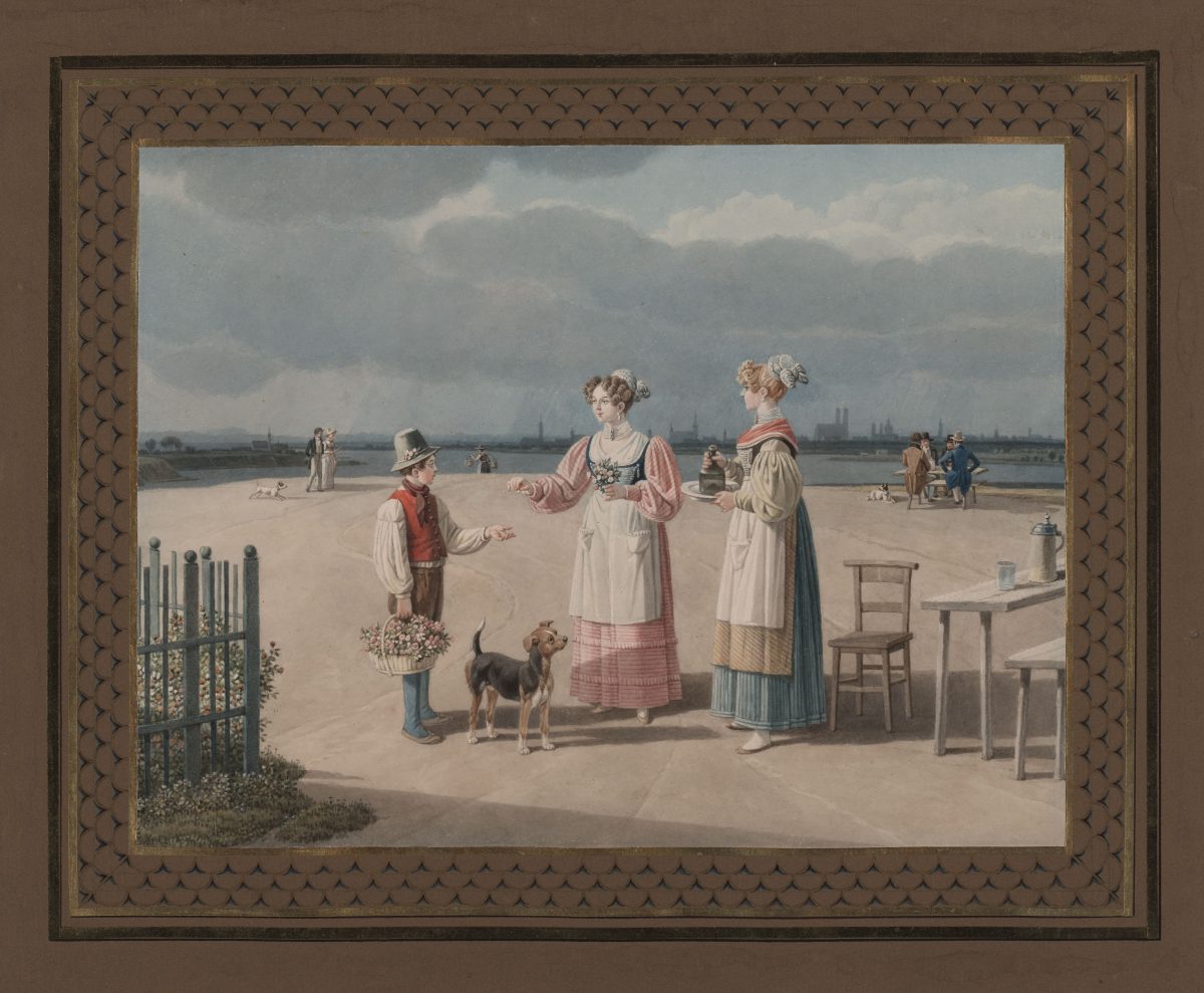 Wilhelm von Kobell, Terrasse bei Föhring, um 1827, Bleistift, Aquarell, 197 x 262 mm Blattmaß © Staatliche Graphische Sammlung München