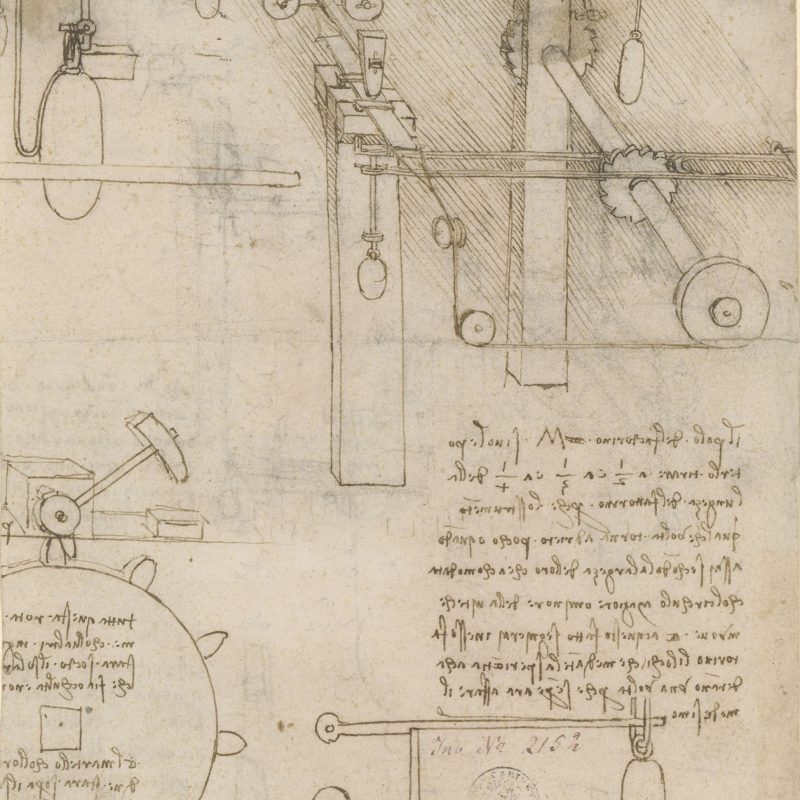 Leonardo da Vinci (Vinci bei Empoli 1452 – 1519 Schloss Cloux bei Amboise) Mechanismus zur Goldbearbeitung, vor 1495 Feder in Braun, 190 x 165 mm © Staatliche Graphische Sammlung München