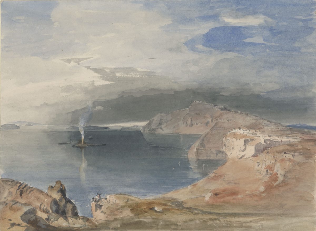 Carl Rottmann, 1797 - 1850 21394 Z recto: Santorin, verso: Santorin (Skizze), 1845 Bleistift und Aquarell 277 x 381 mm Blattmaß © Staatliche Graphische Sammlung München