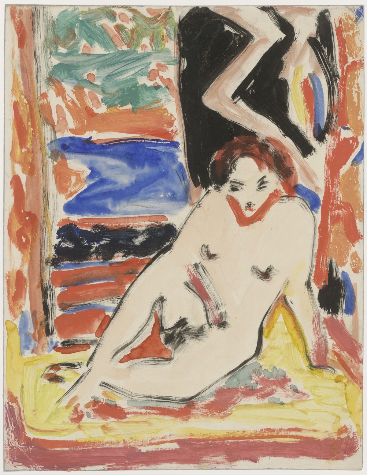 Ernst Ludwig Kirchner, recto: Mädchenakt im Interieur (Fränzi?), um 1910, Aquarell und Deckfarben, 450 x 350 mm © Staatliche Graphische Sammlung München