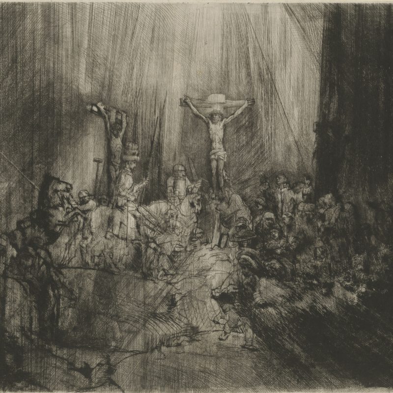 Rembrandt Harmensz. van Rijn (1606 – 1669) Die drei Kreuze (Christus am Kreuz zwischen den beiden Schächern), 1653 Kaltnadel, 384 x 448 mm © Staatliche Graphische Sammlung München