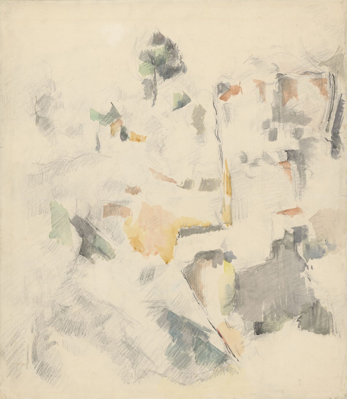 Paul Cézanne (Cezanne), Steilhang mit Pinie (Felsen von Bibémus), 1895 - 1898, Aquarell über Bleistift, 475 x 415 mm Blattmaß © Staatliche Graphische Sammlung München