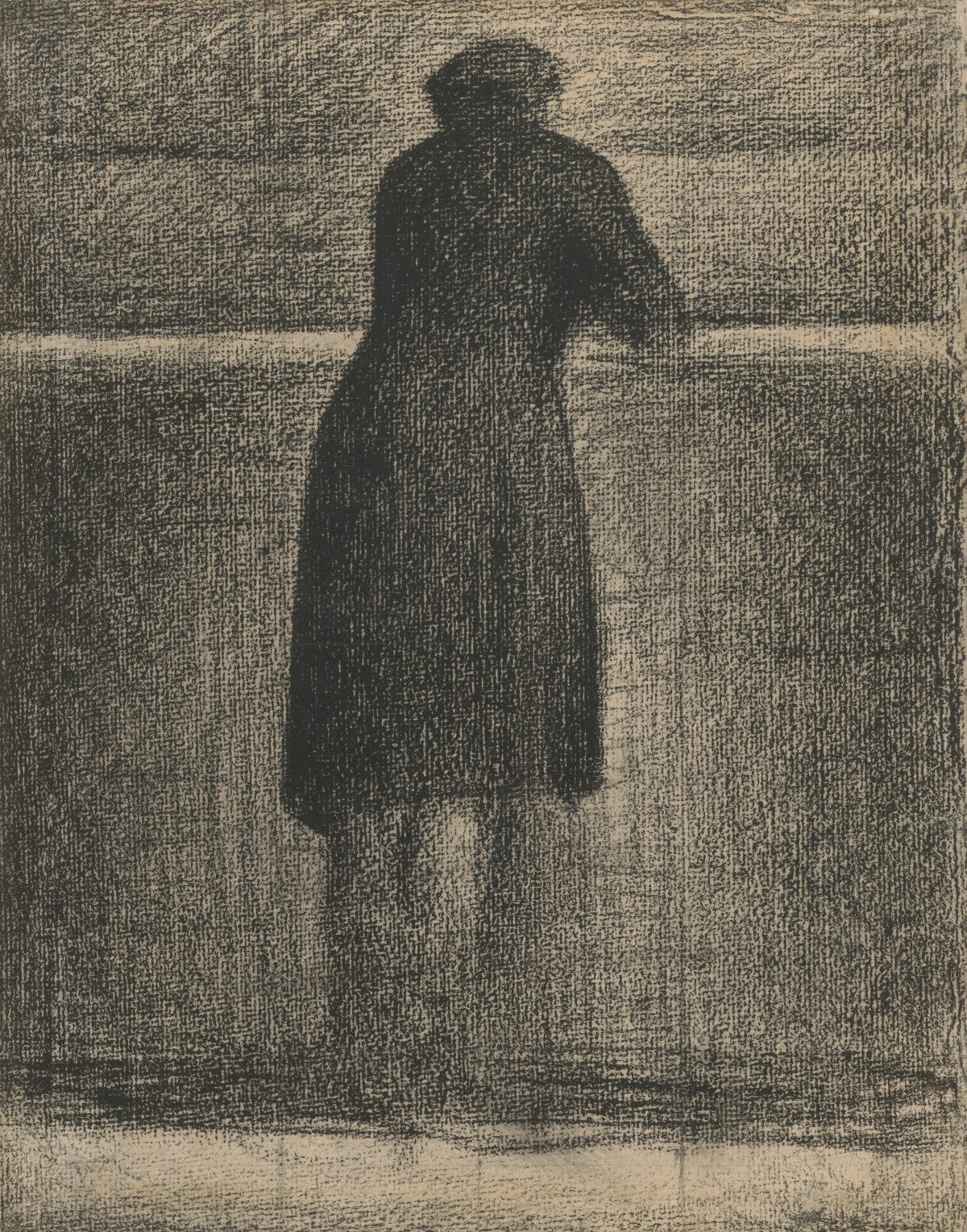 Georges Seurat, Mann an der Seine-Brüstung vor dem Invalidendom, 1880 - 1881, Conté-Kreide, 310 x 240 mm Blattmaß © Staatliche Graphische Sammlung München