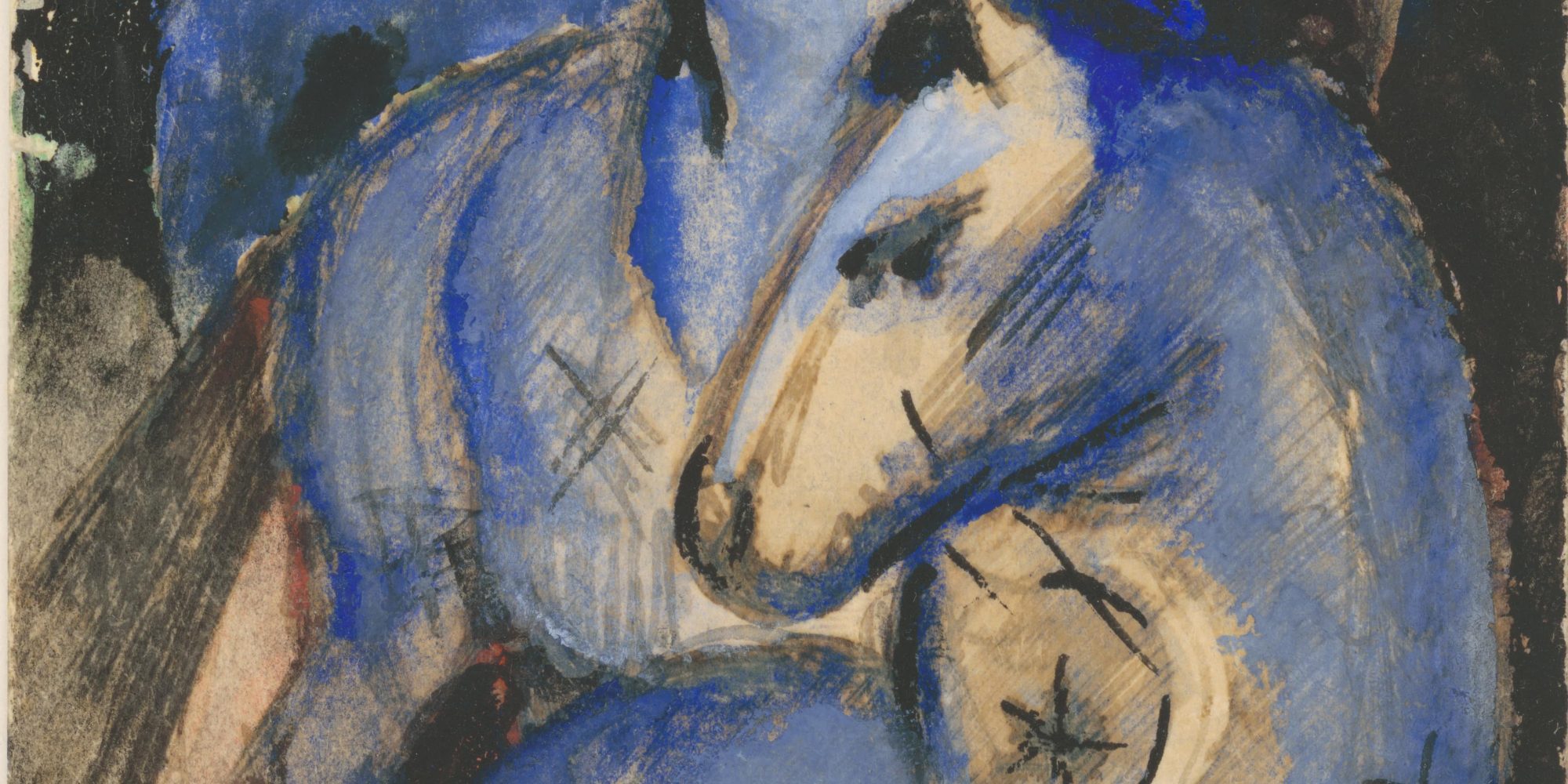 Franz Marc, Der Turm der blauen Pferde, 1912, Vorzeichnung für das Gemälde von 1913, Tusche und Gouache auf Karton, 143 x 94 mm Bayerische Staatsgemäldesammlungen, Schenkung Fohn, Depositum Staatliche Graphische Sammlung München © Staatliche Graphische Sammlung München