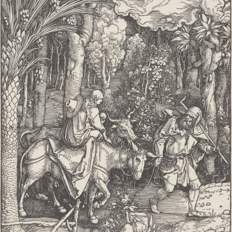 Albrecht Dürer (1471–1528) Die Flucht nach Ägypten, Blatt 14 aus dem „Marienleben“, Ausgabe vor 1511 ohne Text, Holzschnitt, 298 x 201 mm © Staatliche Graphische Sammlung München