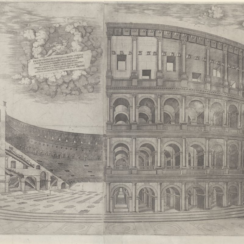 Antonio Salamanca (Salamanca 1479 – 1562 Rom) Ansicht und Schnitt des Kolosseums in Rom, 1538 Kupferstich, 550 x 870 mm © Staatliche Graphische Sammlung München