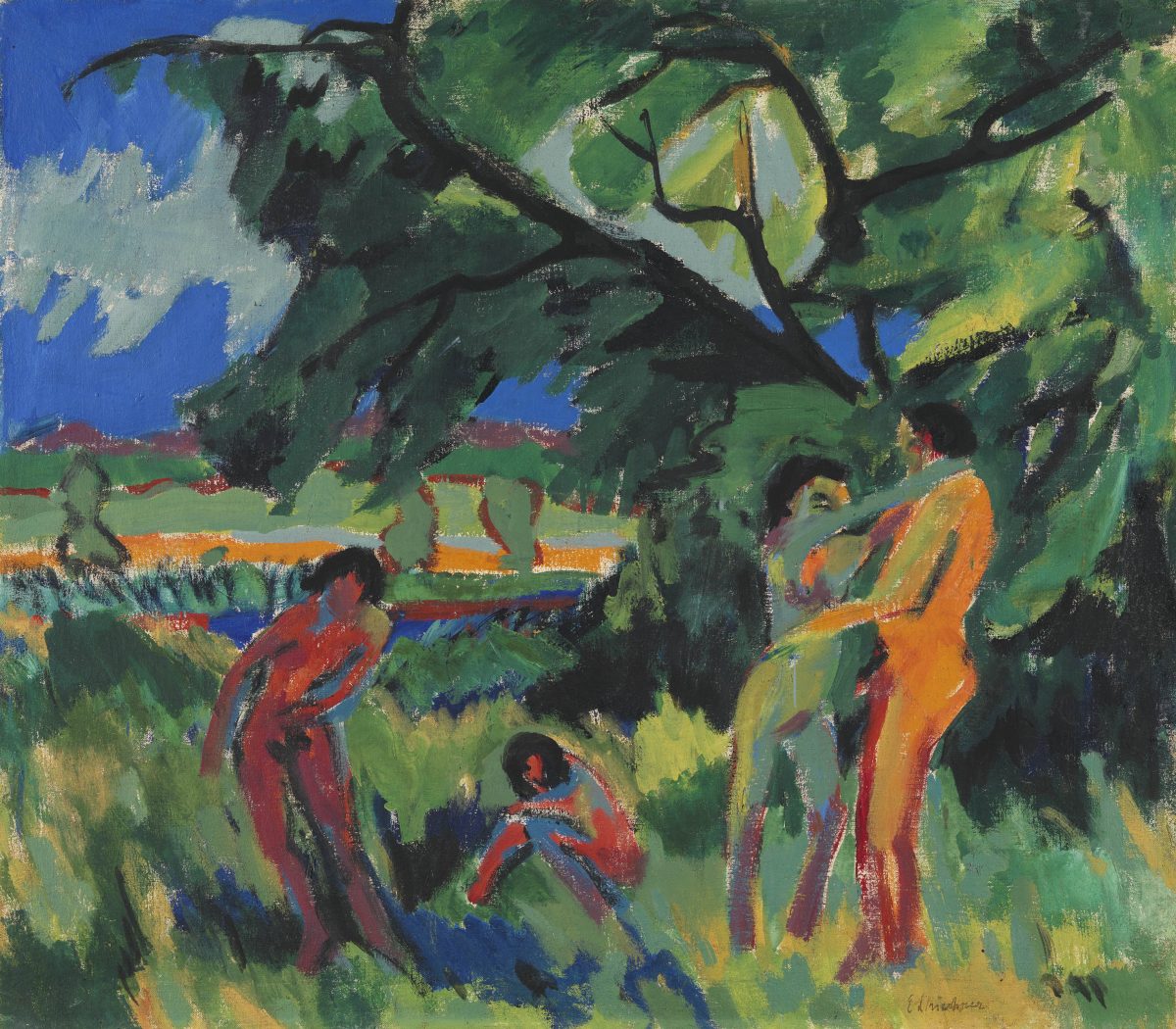 Ernst Ludwig Kirchner, Spielende nackte Menschen unter Baum