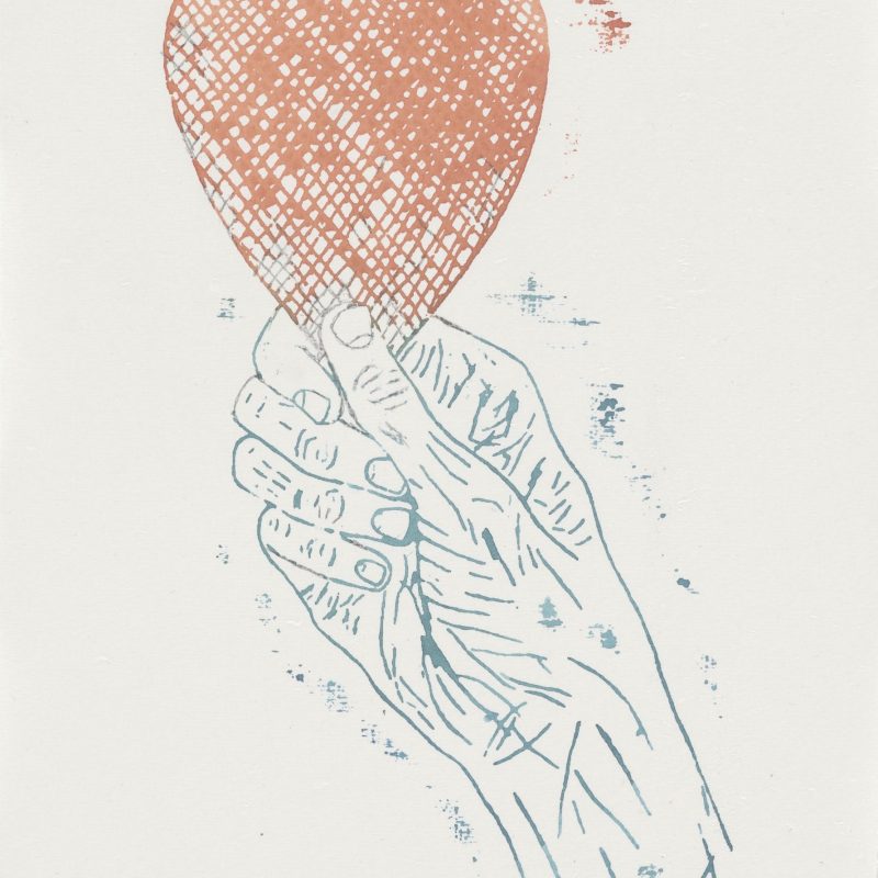 Kiki Smith, "Heart in Hand", 2015, Monoprint; Aquarell und Bleistift auf Losin Prague Papier, 296 x 205 mm, Drucker und Verleger: Thirteen Moons, New York; Staatliche Graphische Sammlung München, Schenkung der Künstlerin, © Kiki Smith