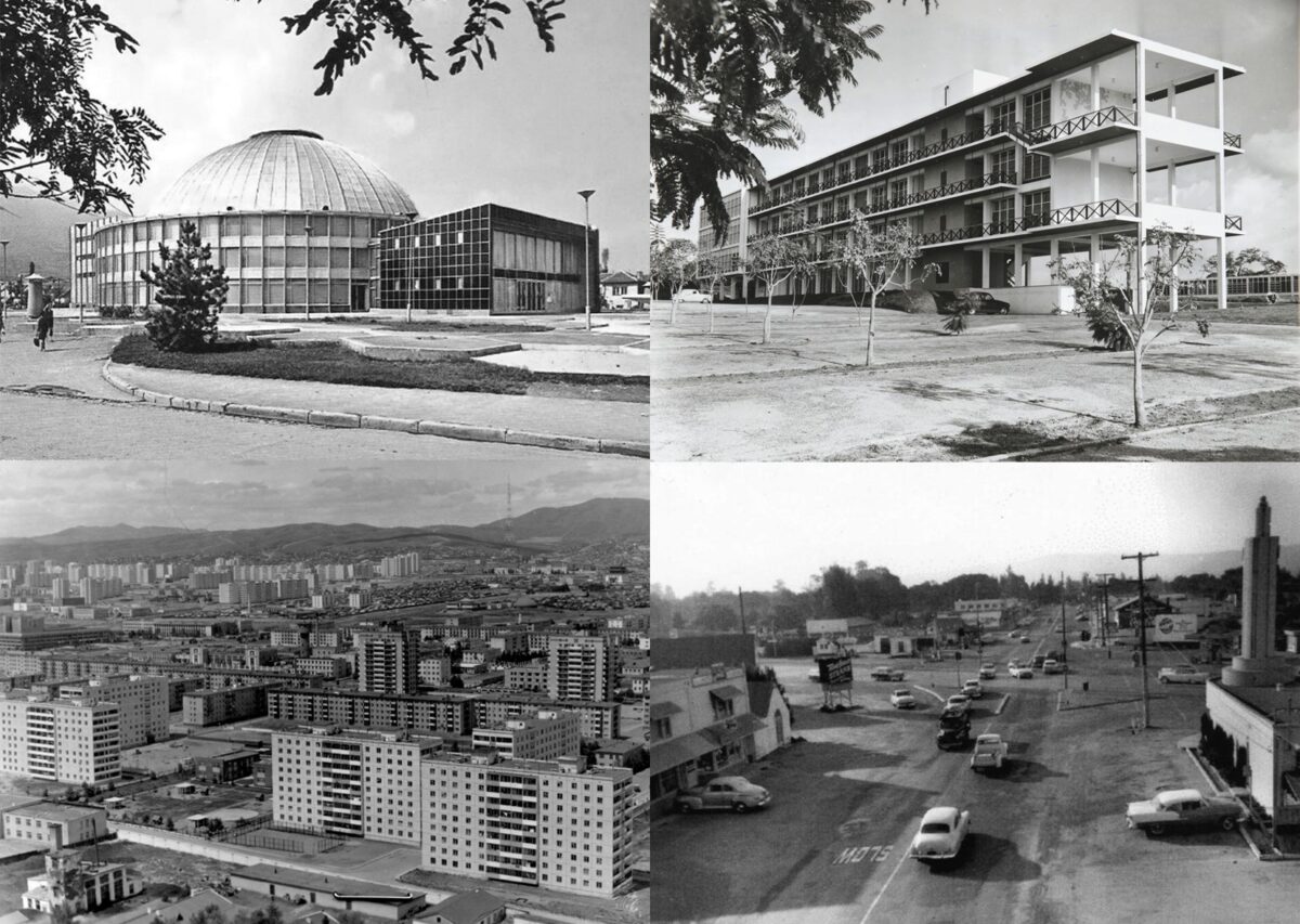 Black and white images of various buildings