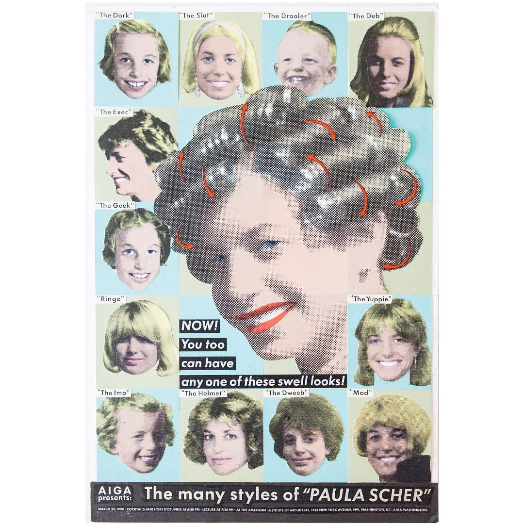 #InternationalWomansDay    The many styles of “PAULA SCHER”. Poster for AIGA Washington 1990, test print. …